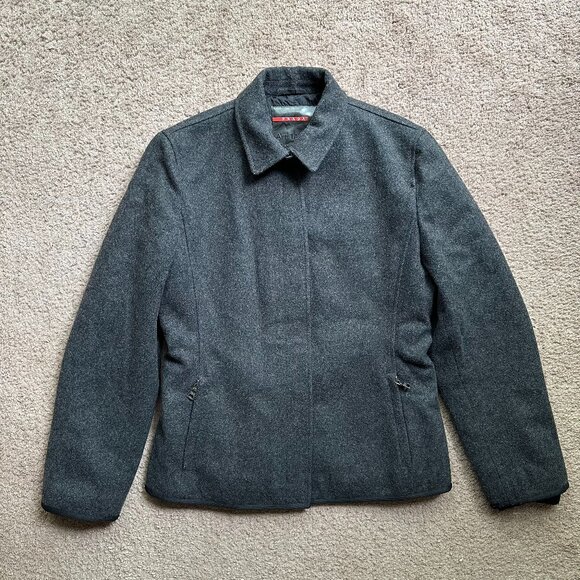 Prada Jacket Womens 44 Vtg 100% Wool US Size 8 1A8004 Authentic Grey Full Zip